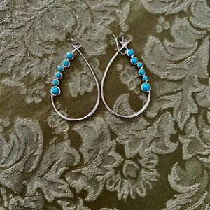 Elegant Silver and Turquoise stones. Pierced earrings.
